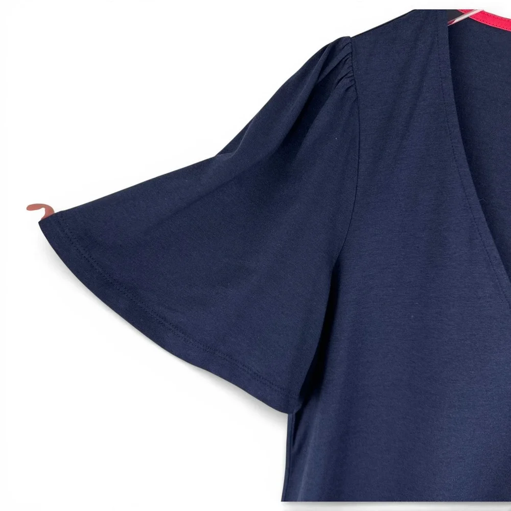 Boden Navy Blue Super Soft V Neck Flutter Sleeve T Shirt Top Womens US‎ 8 UK 12